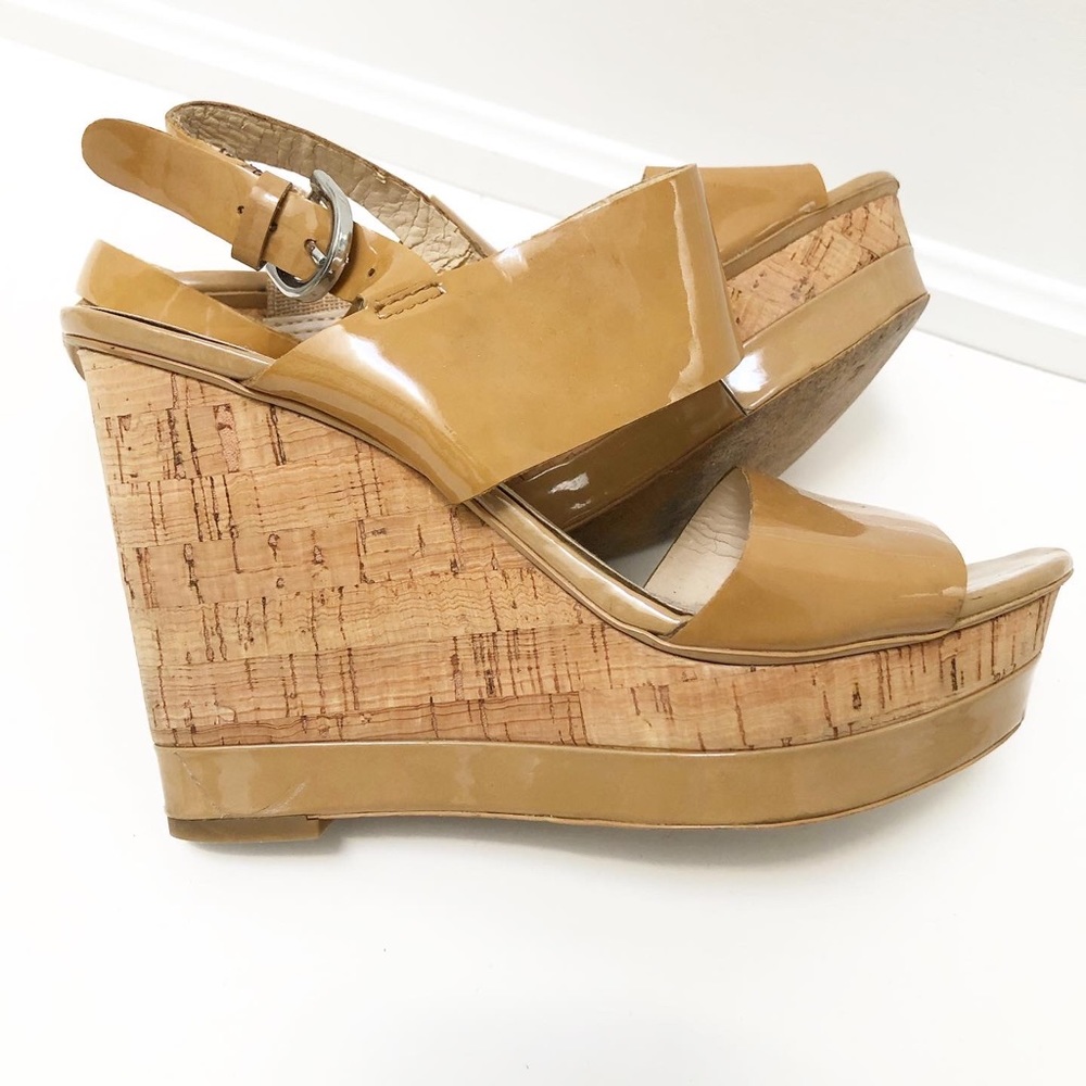 Franco Sarto tan cork platforms